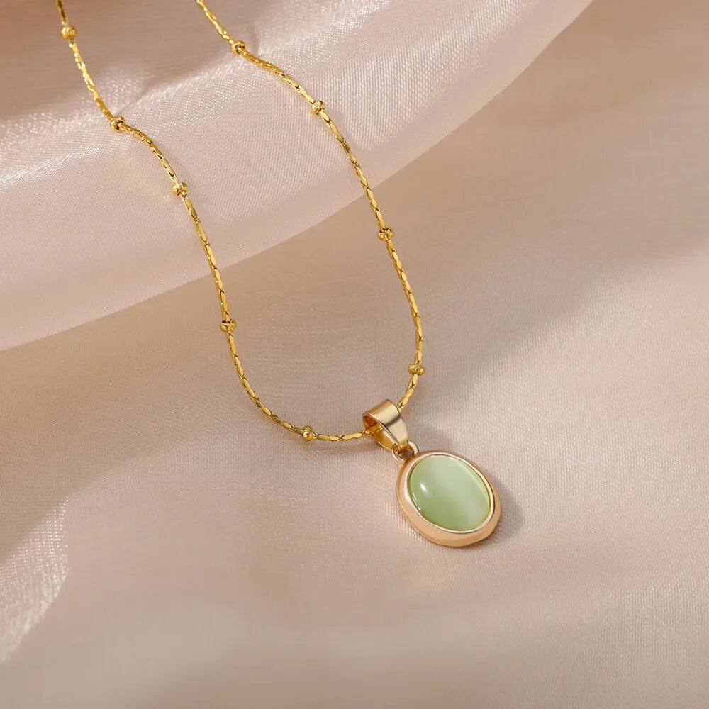 Opal Glow Oval Pendant Necklace ā Gold-Tone Fashion Jewelry, A Little Rainbow for Your Neck