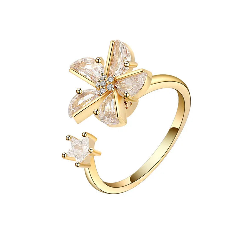 Sunflower Fidget Spinner Ring – Adjustable Crystal Flower Ring