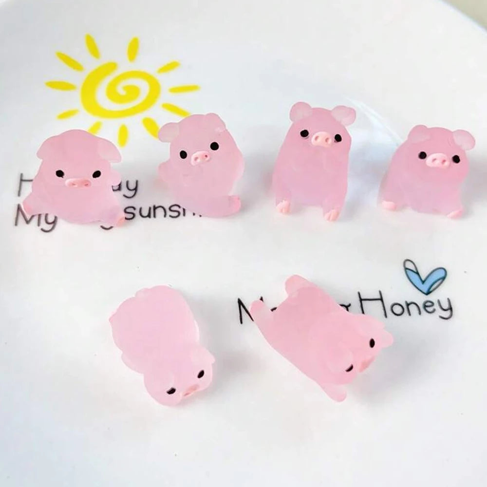 Glow-in-the-Dark Mini Pig Figurines, 6-Pack — A Whimsical Little Treasure