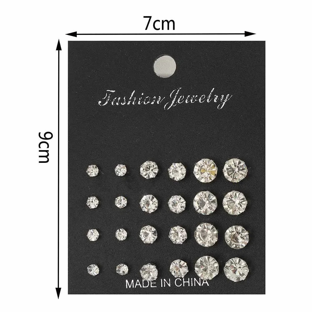 Zircon Stud Earring Set, 12 Pairs – A Dozen Little Sparkles for Every Day