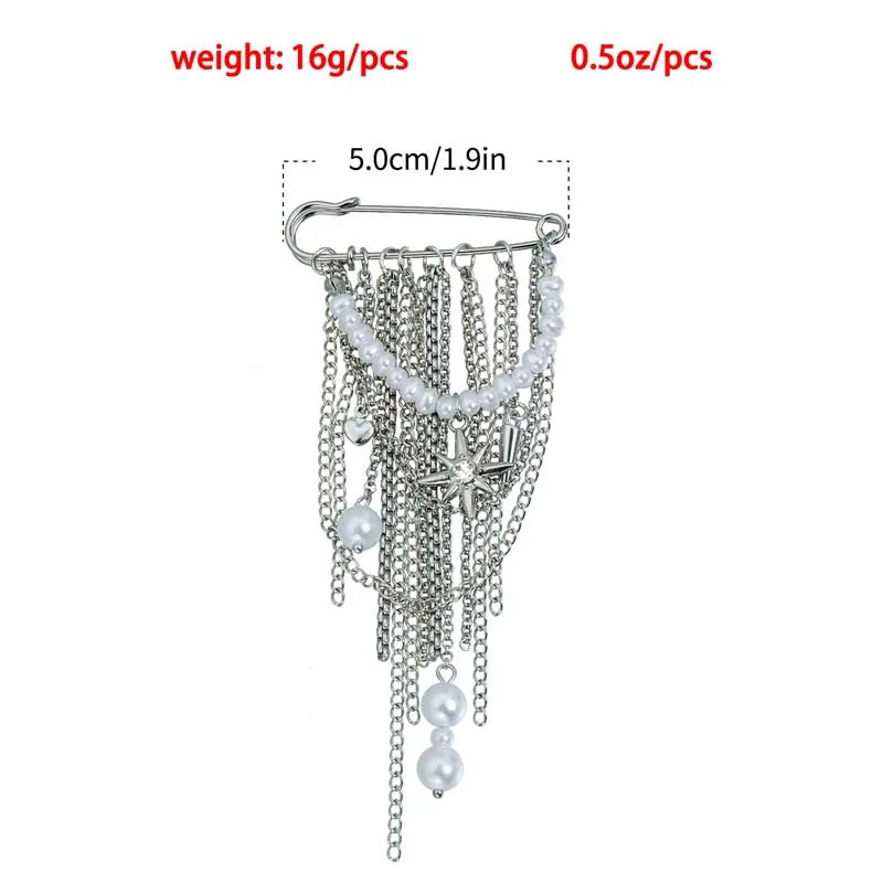 Silver-Tone Heart Tassel Brooch with Pearl & Star — A Sweet Little Treasure