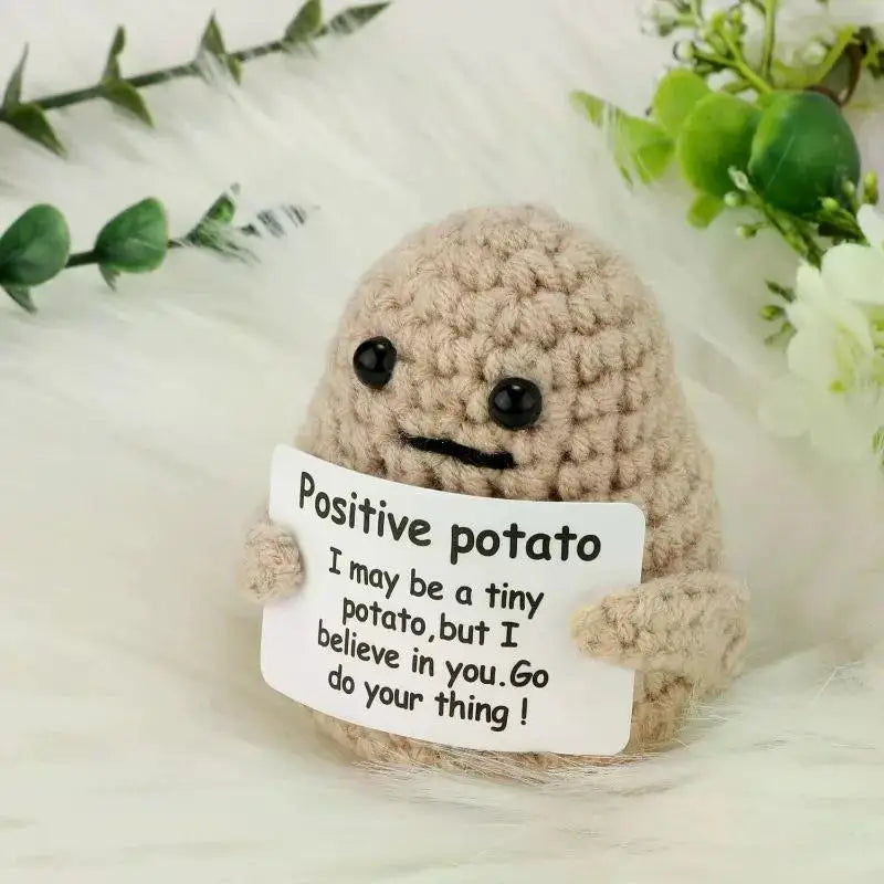 Positive Potato Plush – Tiny Knit Buddy with Affirmation Card