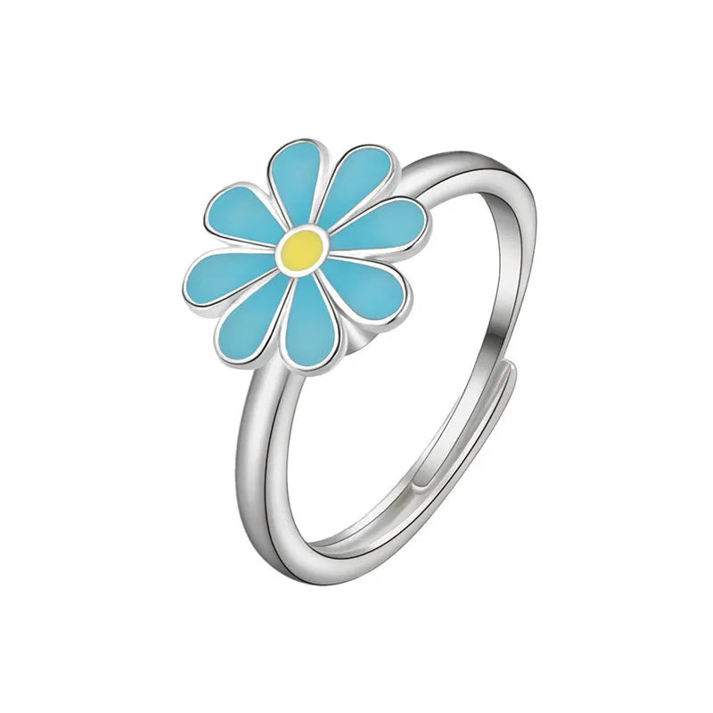 Sunflower Fidget Spinner Ring – Adjustable Crystal Flower Ring