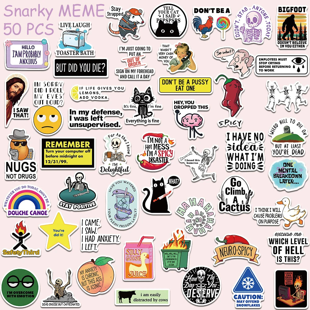 Snarky Meme Stickers, 50-Pack — A Sassy Little Treasure