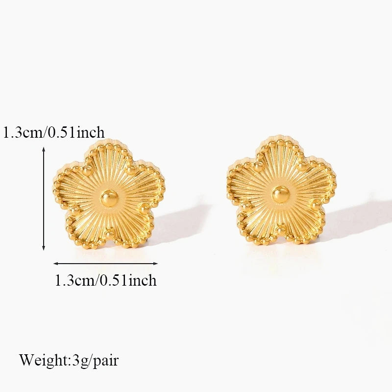 Plum Blossom Stud Earrings – Gold-Tone Flower Fashion Studs, A Little Spring for Your Ears