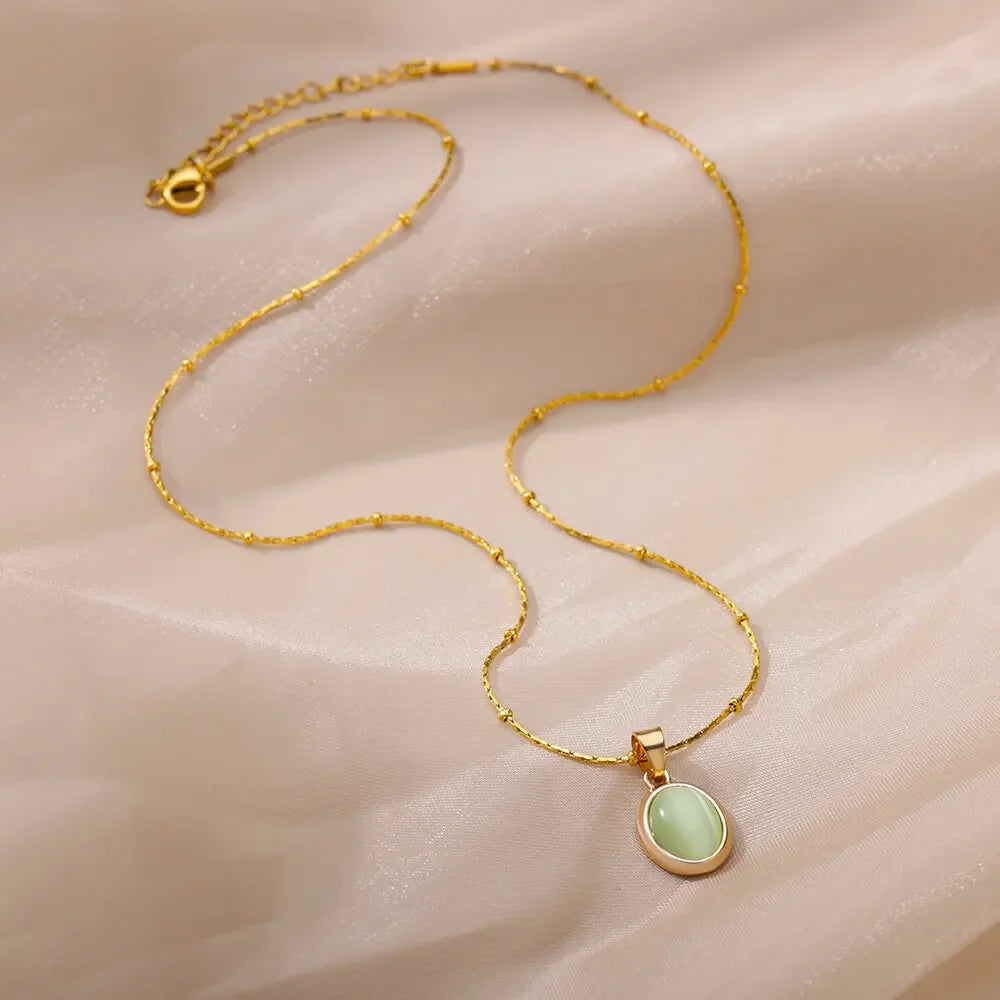 Opal Glow Oval Pendant Necklace – Gold-Tone Fashion Jewelry, A Little Rainbow for Your Neck