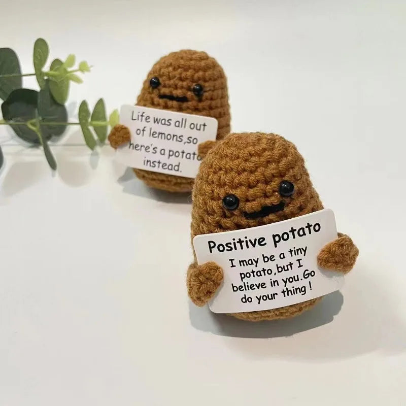 Positive Potato Plush – Tiny Knit Buddy with Affirmation Card