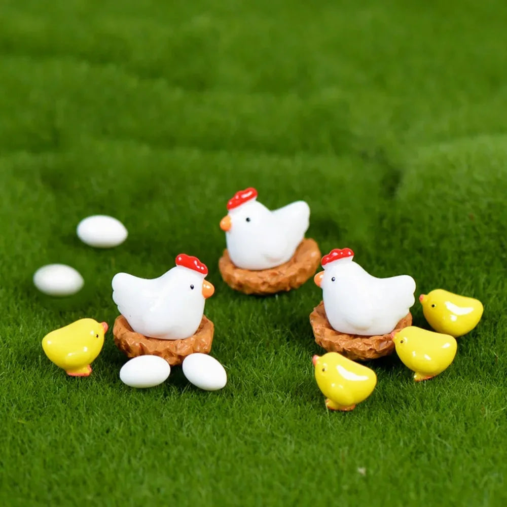 Chicken, Chick & Egg Nest Miniatures, 12-Pack — Kawaii Garden Treasures