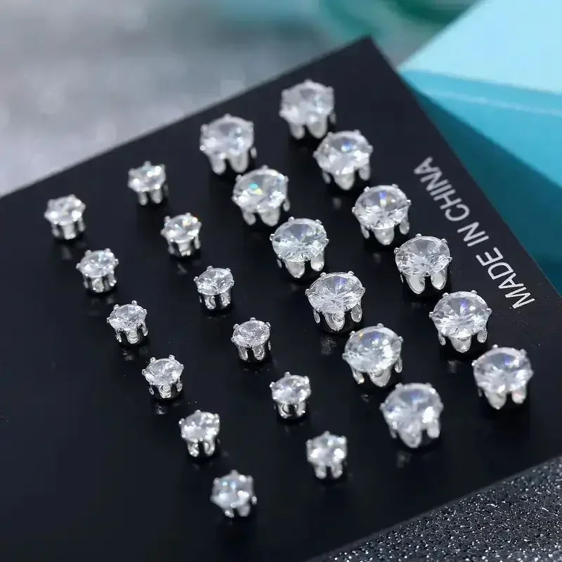 Zircon Stud Earring Set, 12 Pairs – A Dozen Little Sparkles for Every Day