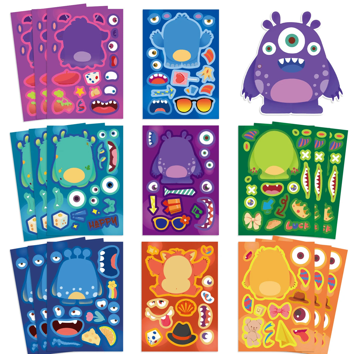 Make-a-Face Monster Puzzle Stickers, 8-Pack — Silly Decal Treasures