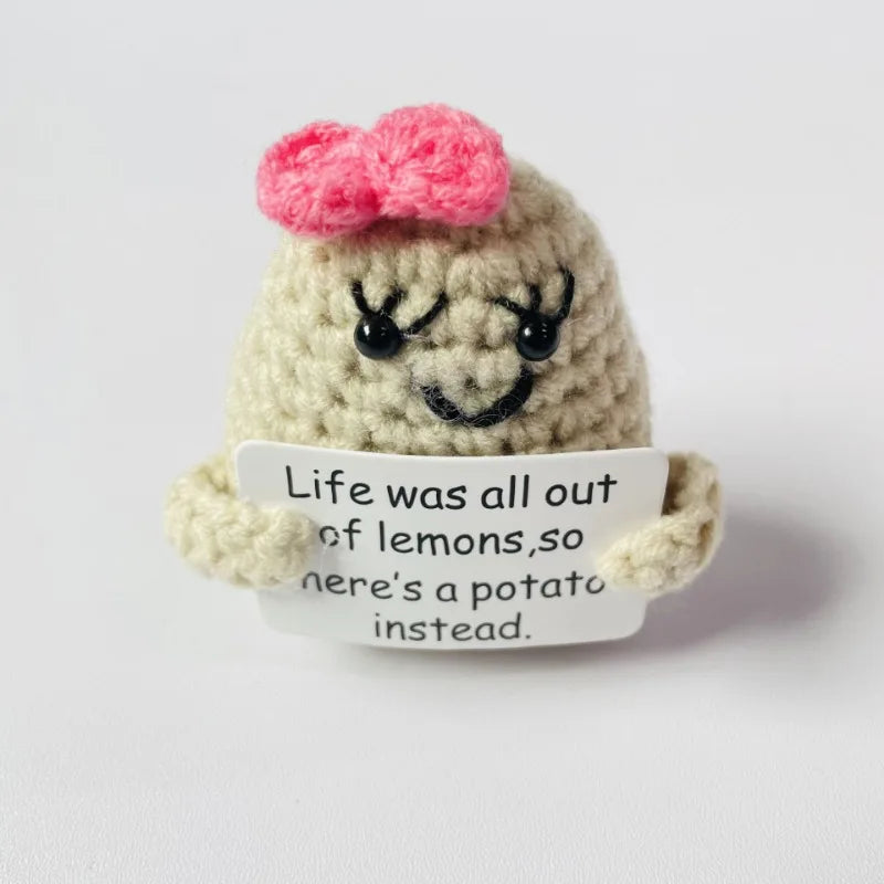 Positive Potato Plush – Tiny Knit Buddy with Affirmation Card