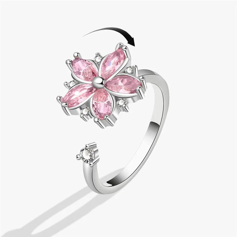 Sunflower Fidget Spinner Ring – Adjustable Crystal Flower Ring