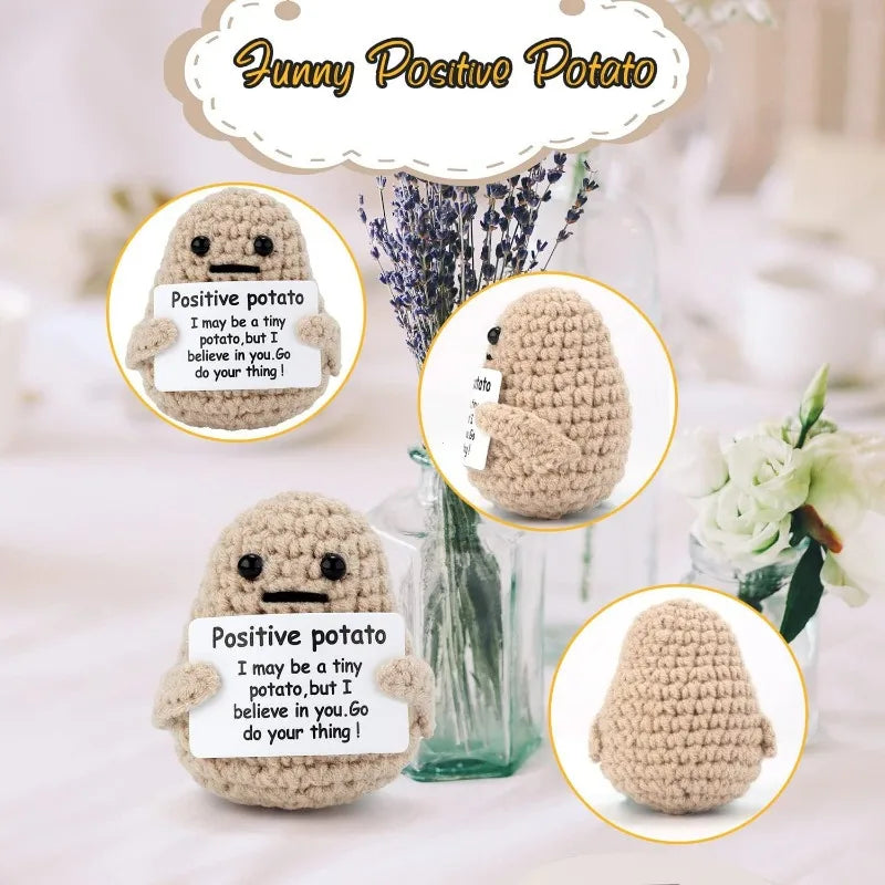 Positive Potato Plush – Tiny Knit Buddy with Affirmation Card