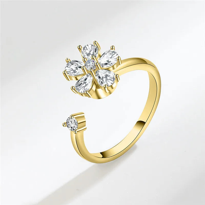 Sunflower Fidget Spinner Ring – Adjustable Crystal Flower Ring