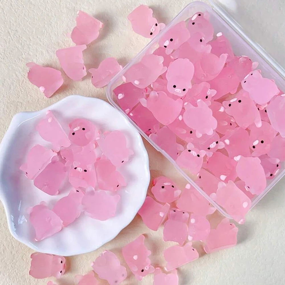 Glow-in-the-Dark Mini Pig Figurines, 6-Pack — A Whimsical Little Treasure