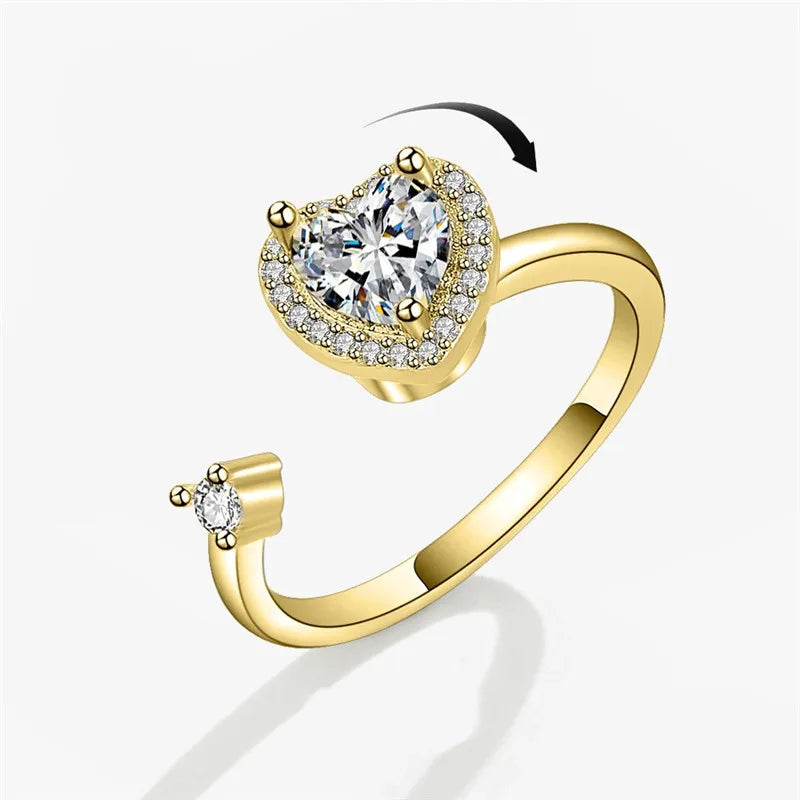 Sunflower Fidget Spinner Ring – Adjustable Crystal Flower Ring