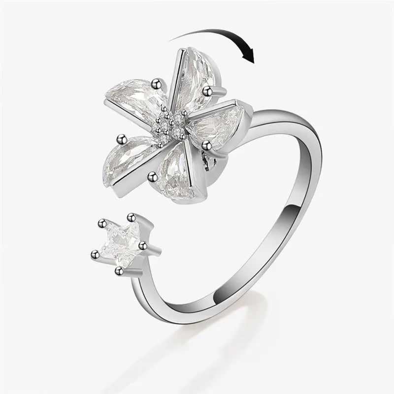 Sunflower Fidget Spinner Ring – Adjustable Crystal Flower Ring