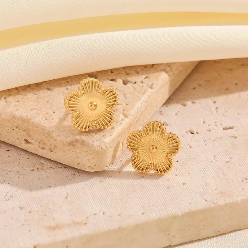 Plum Blossom Stud Earrings – Gold-Tone Flower Fashion Studs, A Little Spring for Your Ears