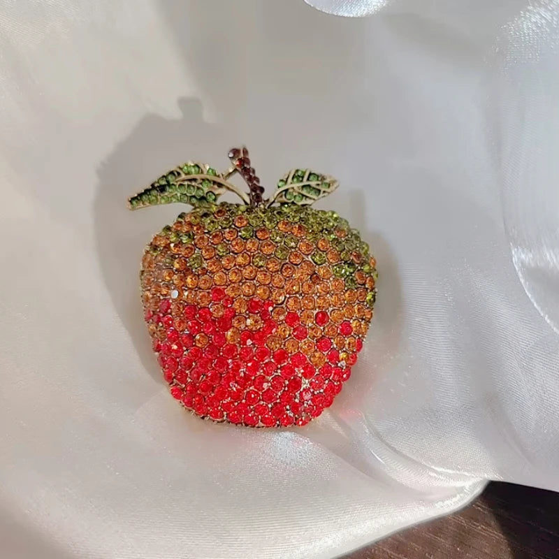 Sweet Apple Rhinestone Brooch Pin – A Crunchy Little Sparkler for Your Jacket