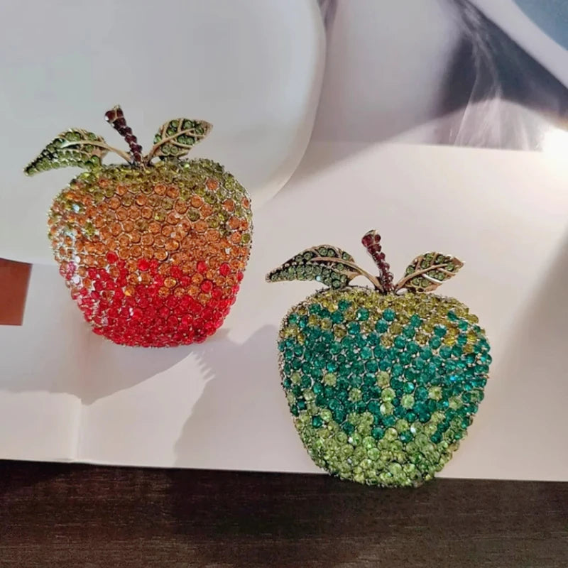 Sweet Apple Rhinestone Brooch Pin – A Crunchy Little Sparkler for Your Jacket