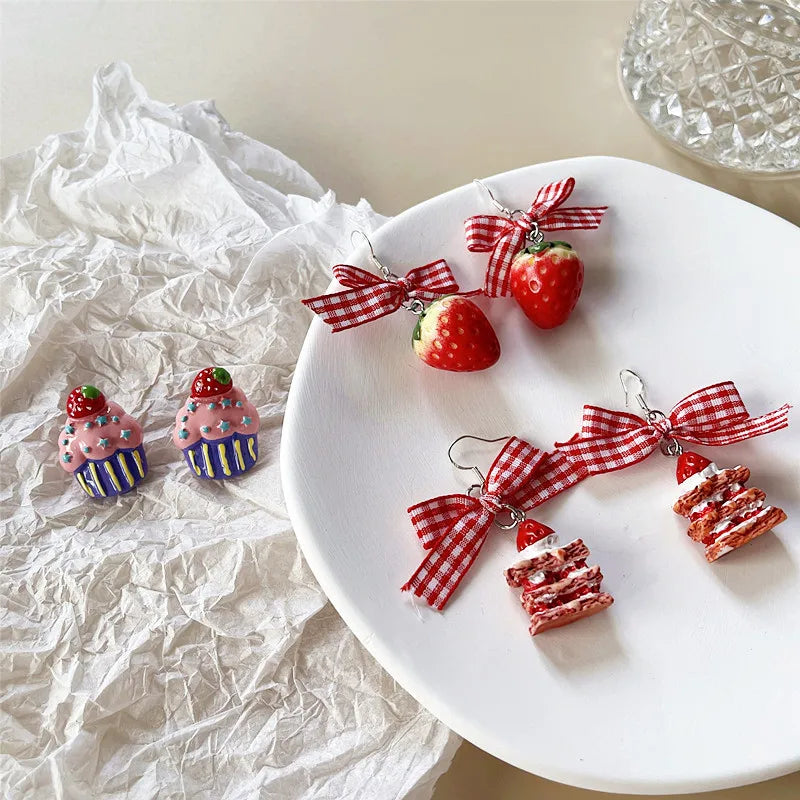 Strawberry Ribbon Bowknot Drop Earrings – Sweet Little Bows We Adore