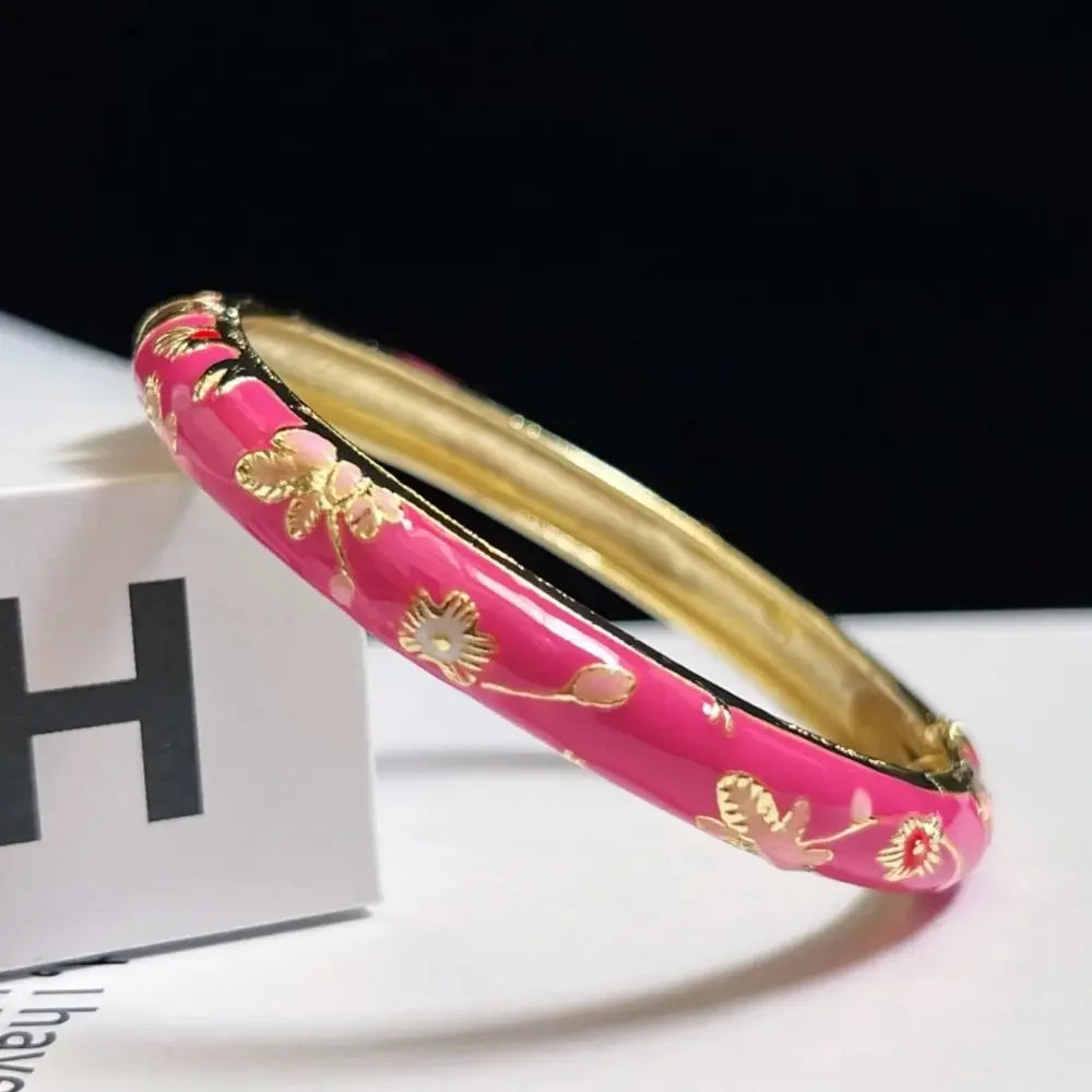 Enamel Peony Bangle — A Blooming Little Treasure