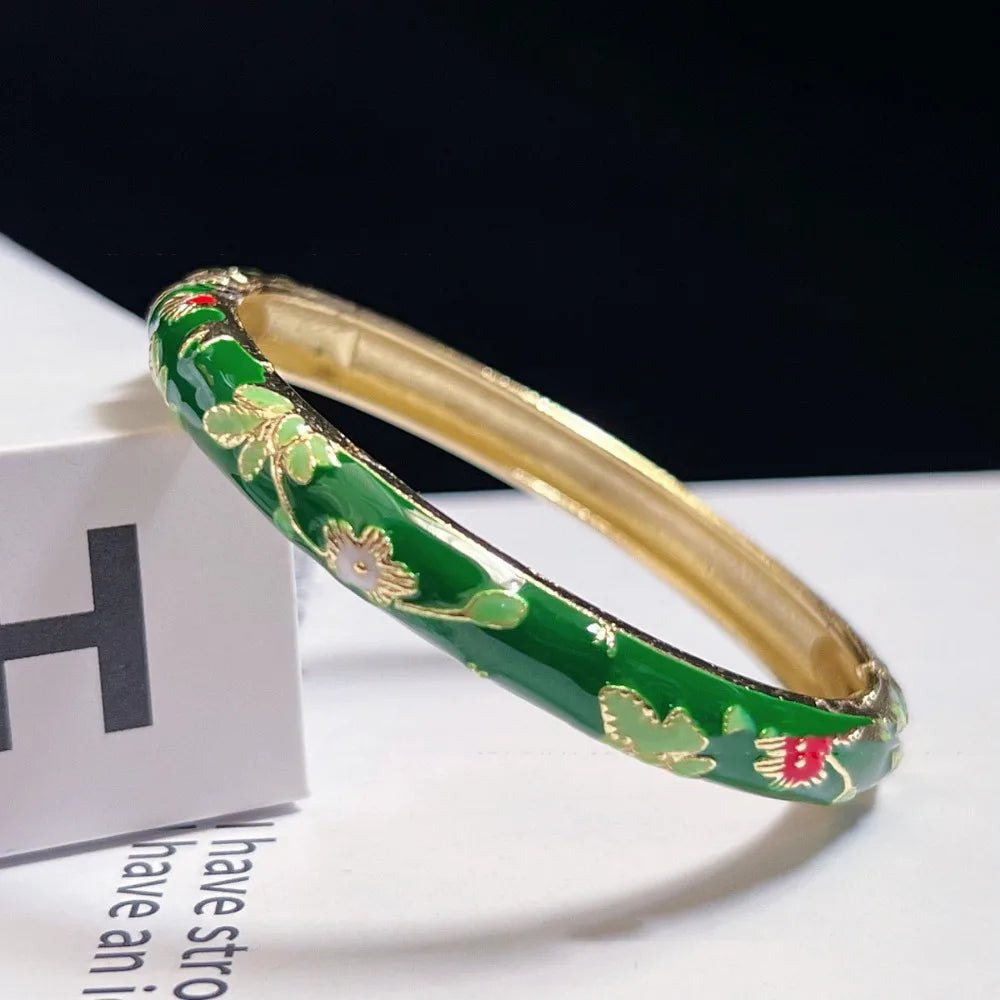 Enamel Peony Bangle — A Blooming Little Treasure