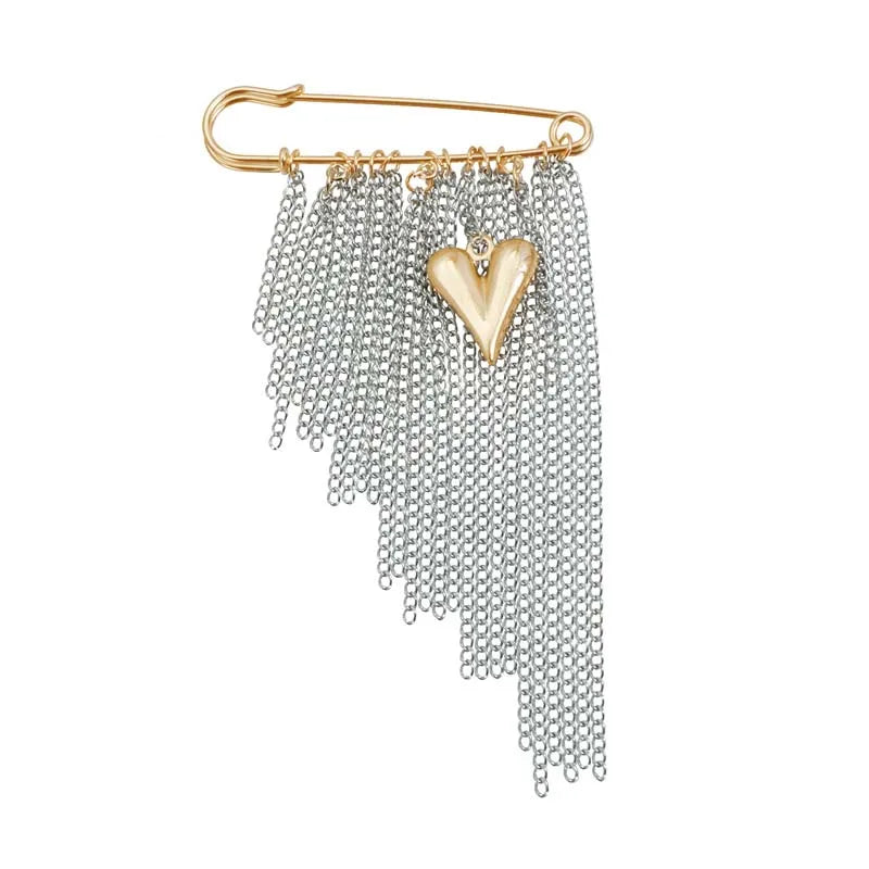 Silver-Tone Heart Tassel Brooch with Pearl & Star — A Sweet Little Treasure