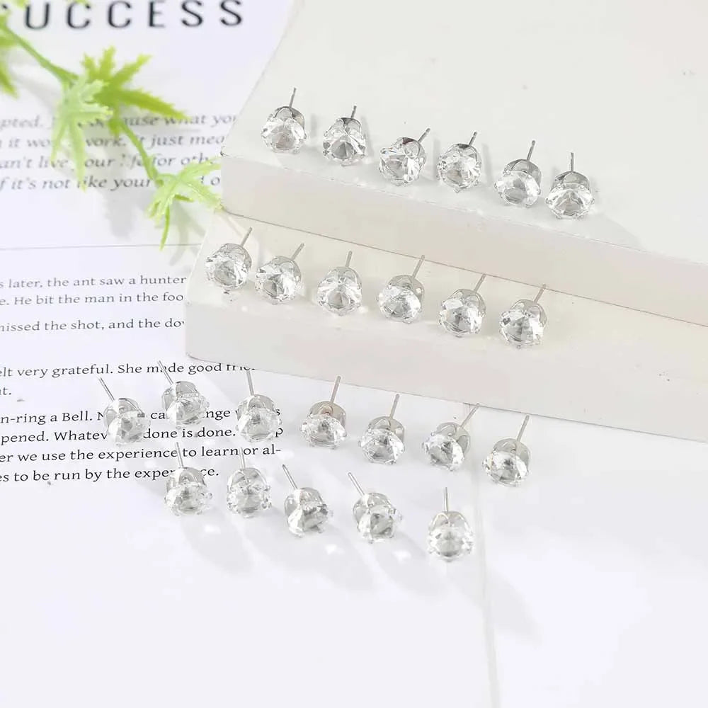 Zircon Stud Earring Set, 12 Pairs – A Dozen Little Sparkles for Every Day