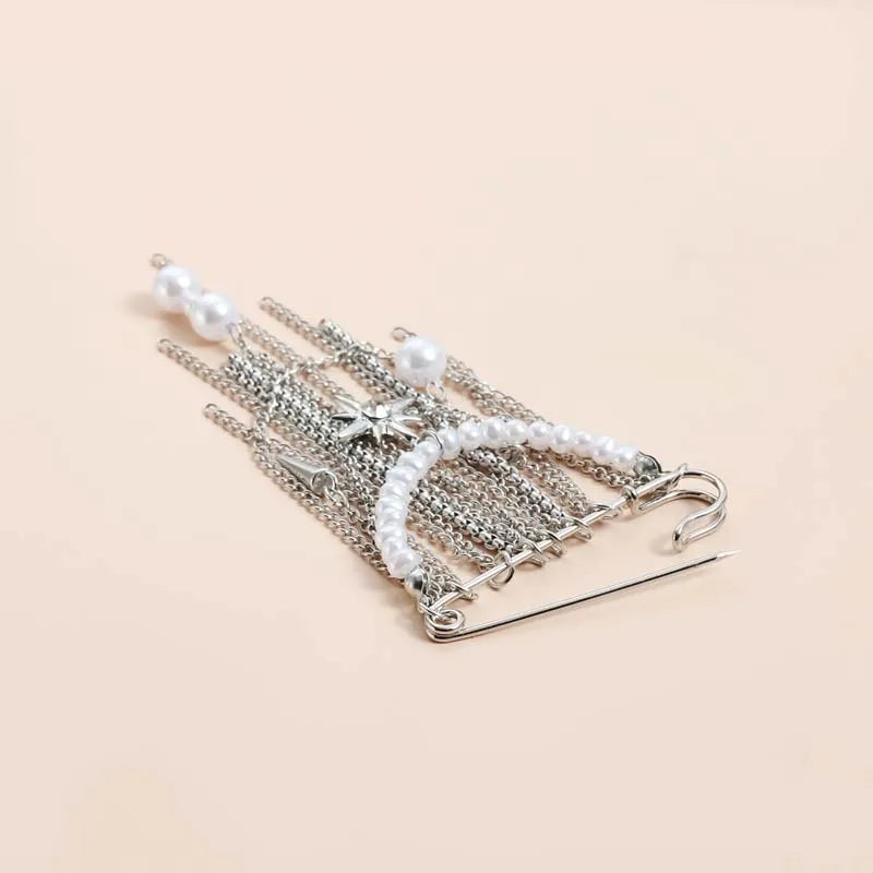 Silver-Tone Heart Tassel Brooch with Pearl & Star — A Sweet Little Treasure