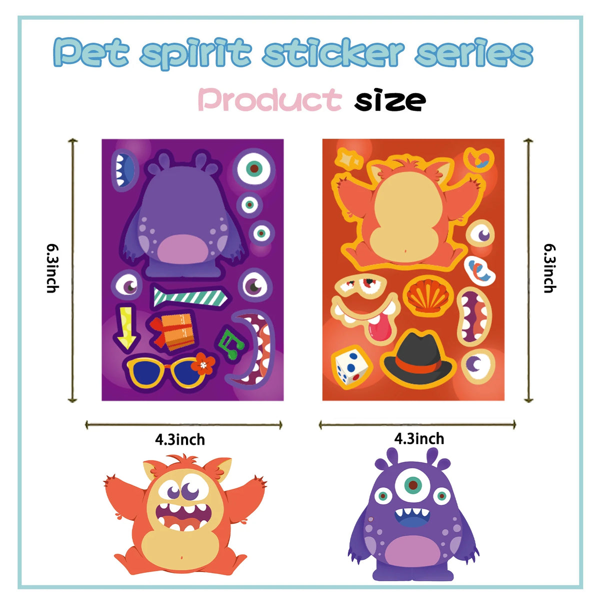Make-a-Face Monster Puzzle Stickers, 8-Pack — Silly Decal Treasures