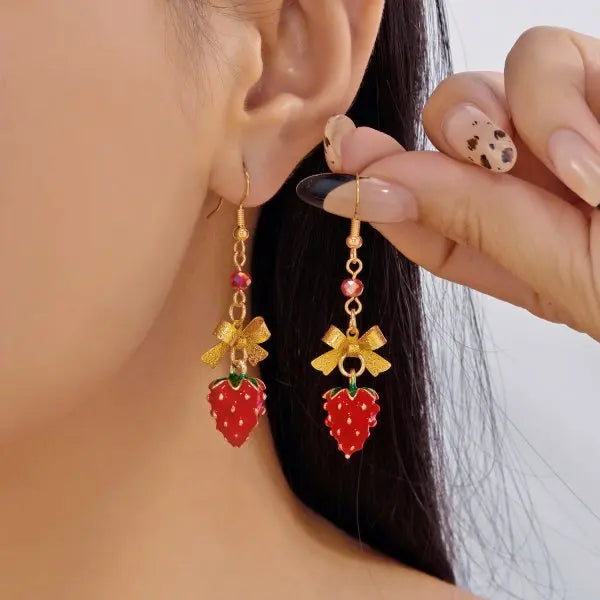 Strawberry Ribbon Bowknot Drop Earrings – Sweet Little Bows We Adore