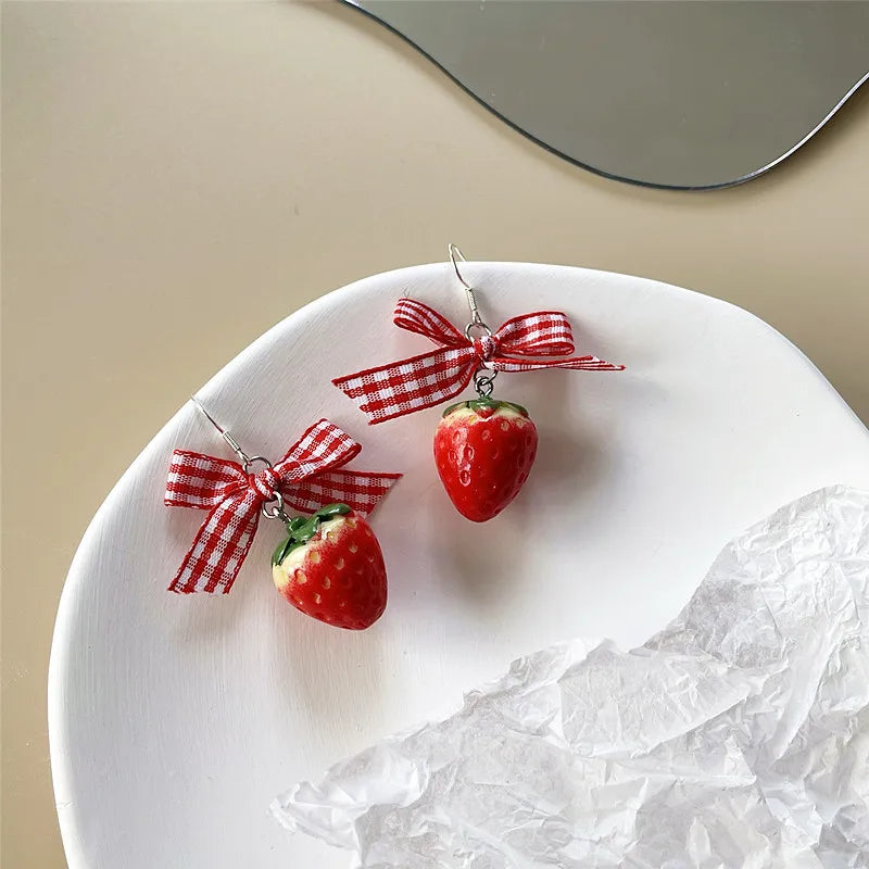 Strawberry Ribbon Bowknot Drop Earrings – Sweet Little Bows We Adore