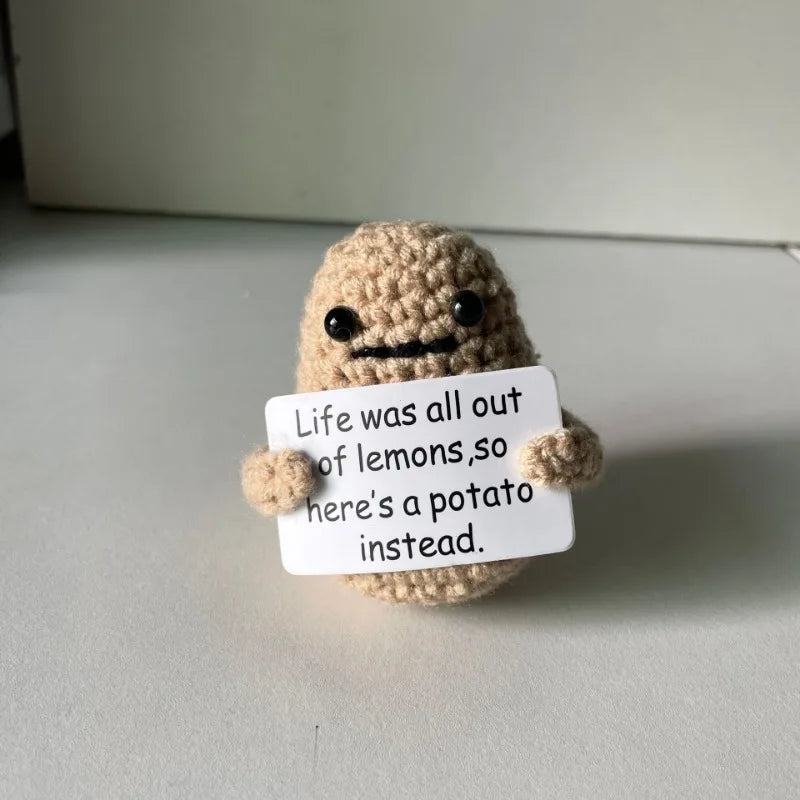 Positive Potato Plush – Tiny Knit Buddy with Affirmation Card