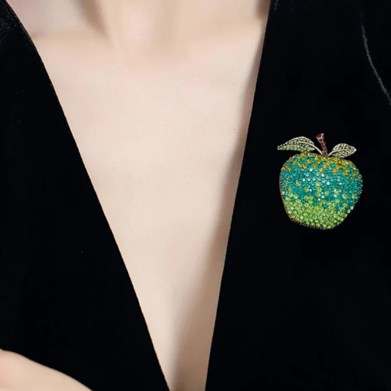 Sweet Apple Rhinestone Brooch Pin – A Crunchy Little Sparkler for Your Jacket