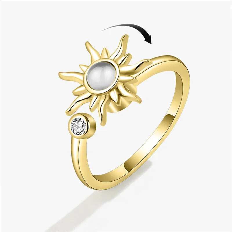 Sunflower Fidget Spinner Ring – Adjustable Crystal Flower Ring