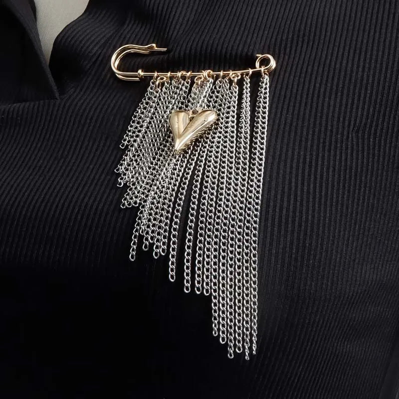 Silver-Tone Heart Tassel Brooch with Pearl & Star — A Sweet Little Treasure