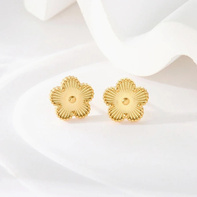Plum Blossom Stud Earrings – Gold-Tone Flower Fashion Studs, A Little Spring for Your Ears