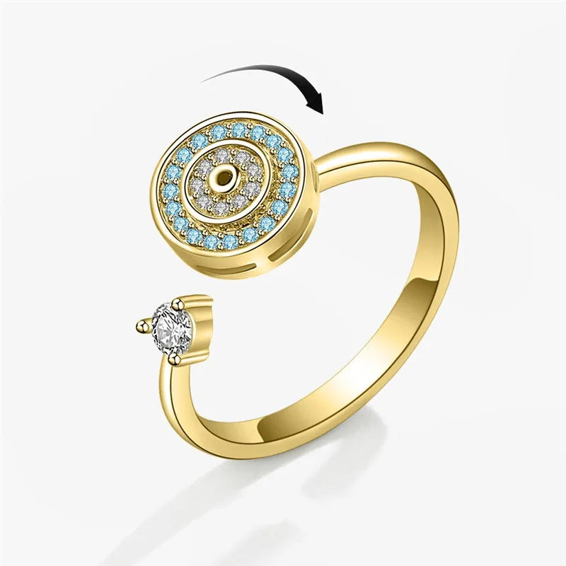 Sunflower Fidget Spinner Ring – Adjustable Crystal Flower Ring