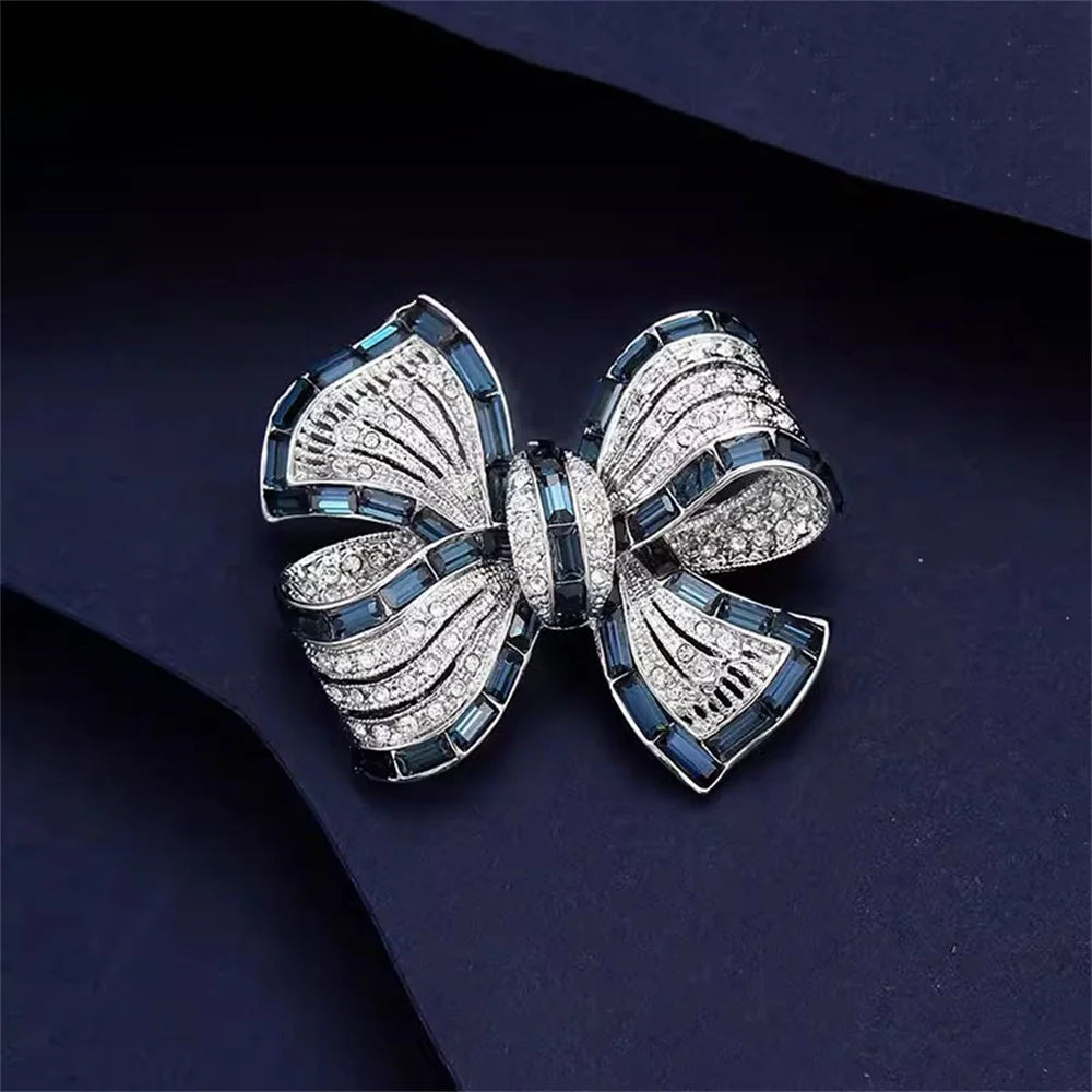 Crystal Blue Bowknot Brooch — A Vintage-Style Little Treasure