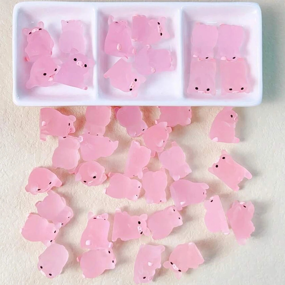 Glow-in-the-Dark Mini Pig Figurines, 6-Pack — A Whimsical Little Treasure