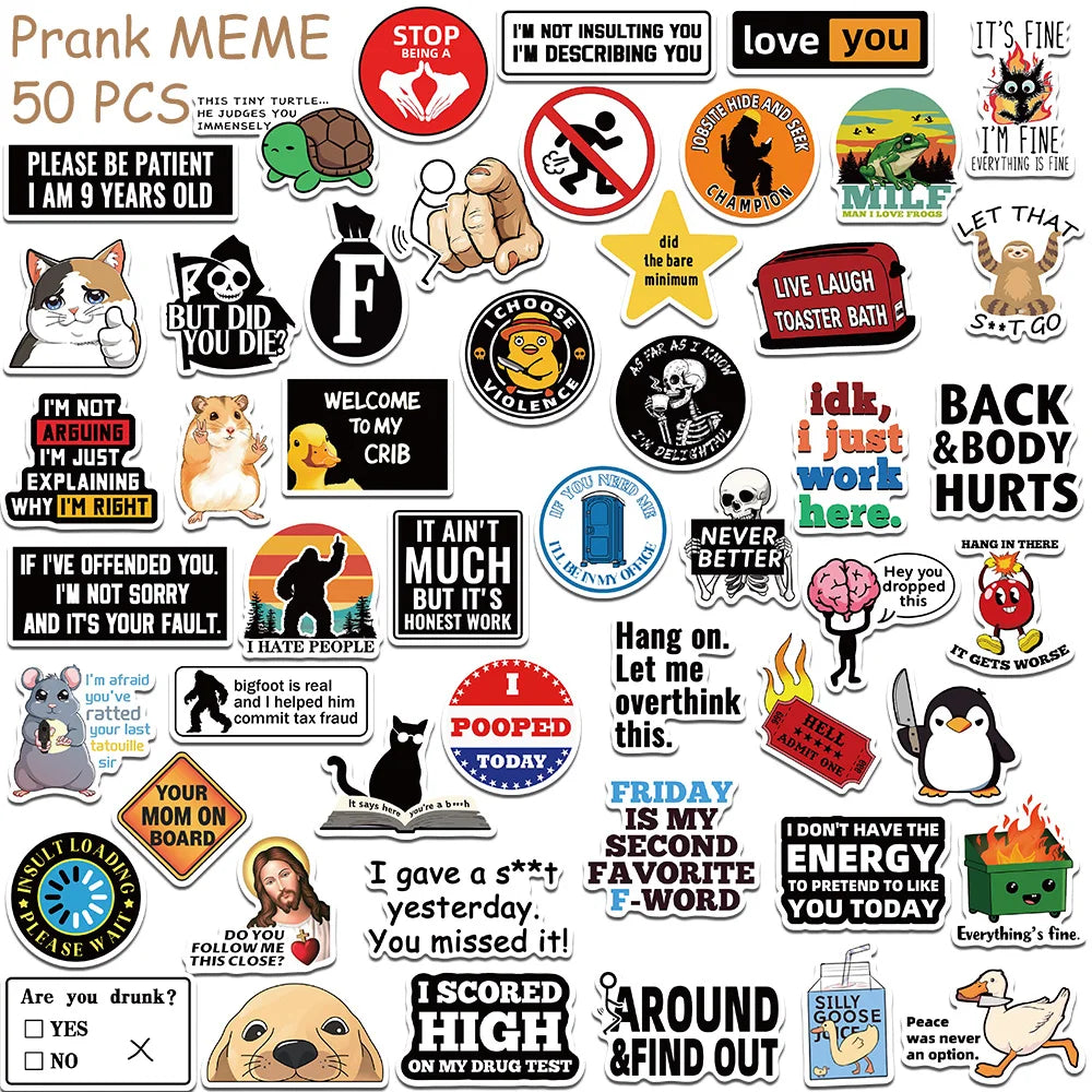 Snarky Meme Stickers, 50-Pack — A Sassy Little Treasure