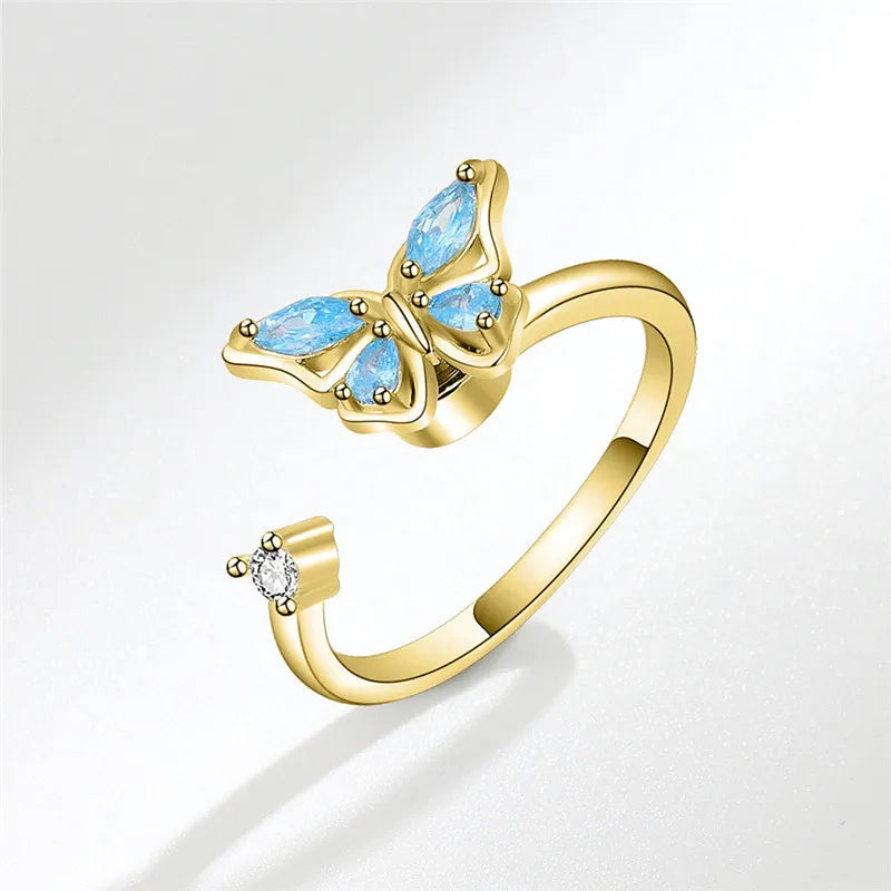 Sunflower Fidget Spinner Ring – Adjustable Crystal Flower Ring