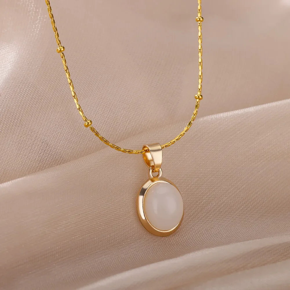 Opal Glow Oval Pendant Necklace – Gold-Tone Fashion Jewelry, A Little Rainbow for Your Neck