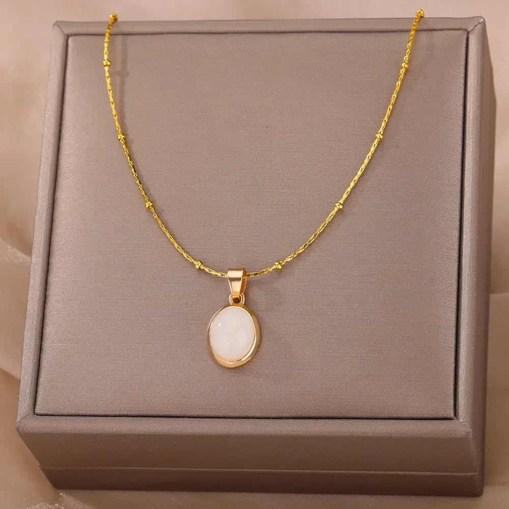Opal Glow Oval Pendant Necklace – Gold-Tone Fashion Jewelry, A Little Rainbow for Your Neck
