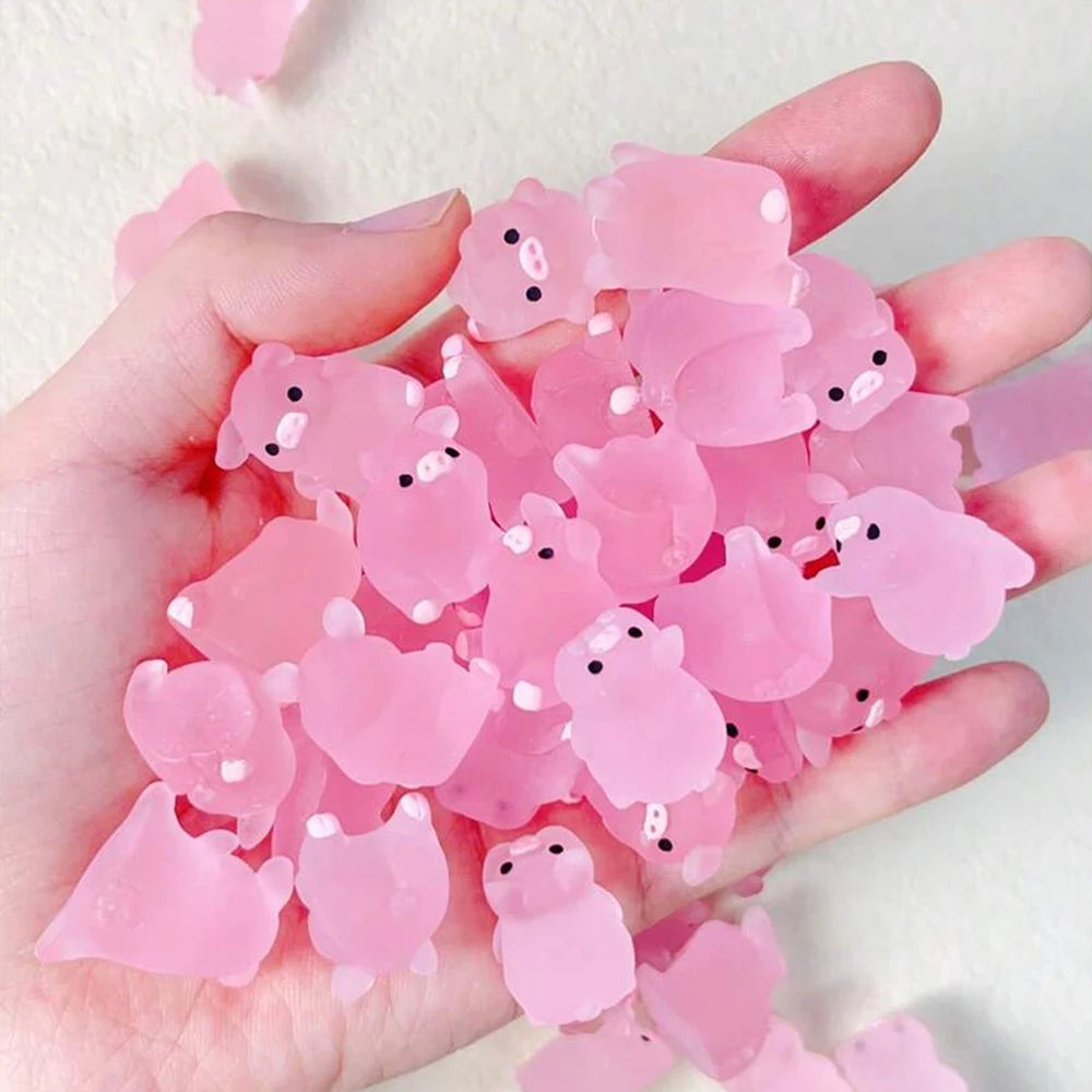 Glow-in-the-Dark Mini Pig Figurines, 6-Pack — A Whimsical Little Treasure