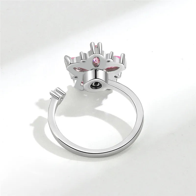 Sunflower Fidget Spinner Ring – Adjustable Crystal Flower Ring