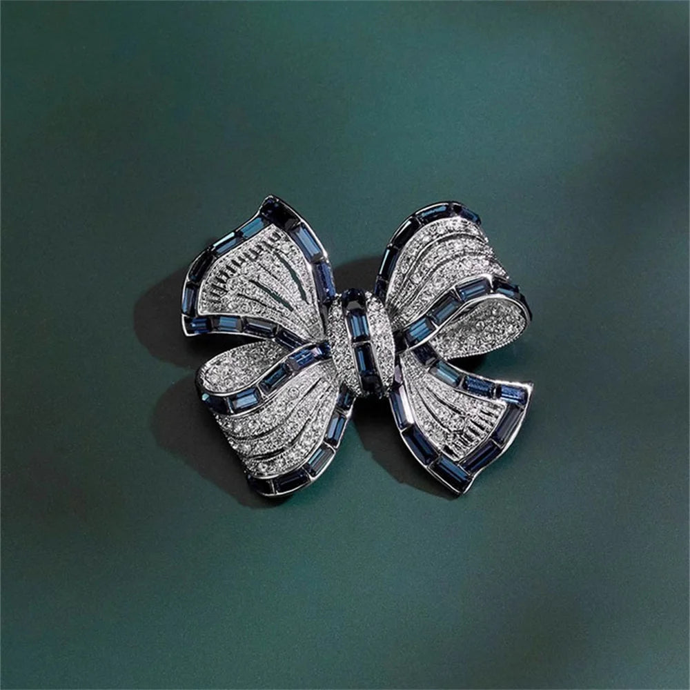 Crystal Blue Bowknot Brooch — A Vintage-Style Little Treasure