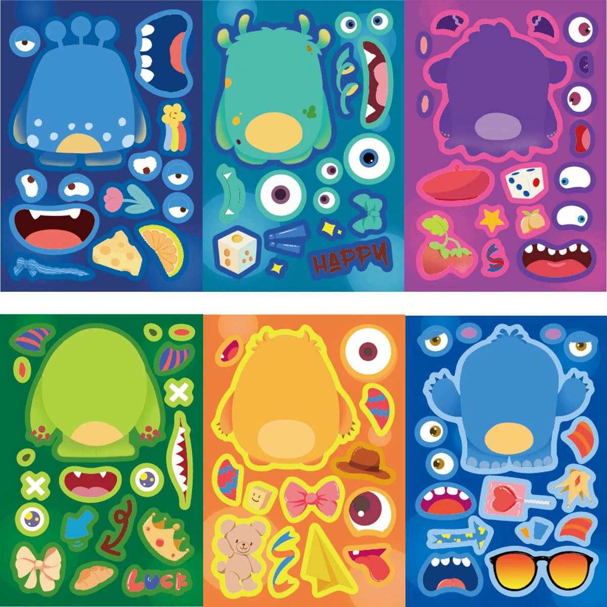 Make-a-Face Monster Puzzle Stickers, 8-Pack — Silly Decal Treasures