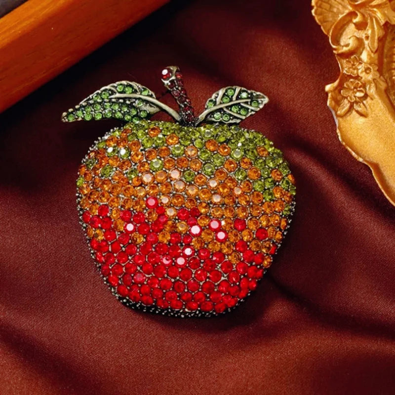 Sweet Apple Rhinestone Brooch Pin – A Crunchy Little Sparkler for Your Jacket